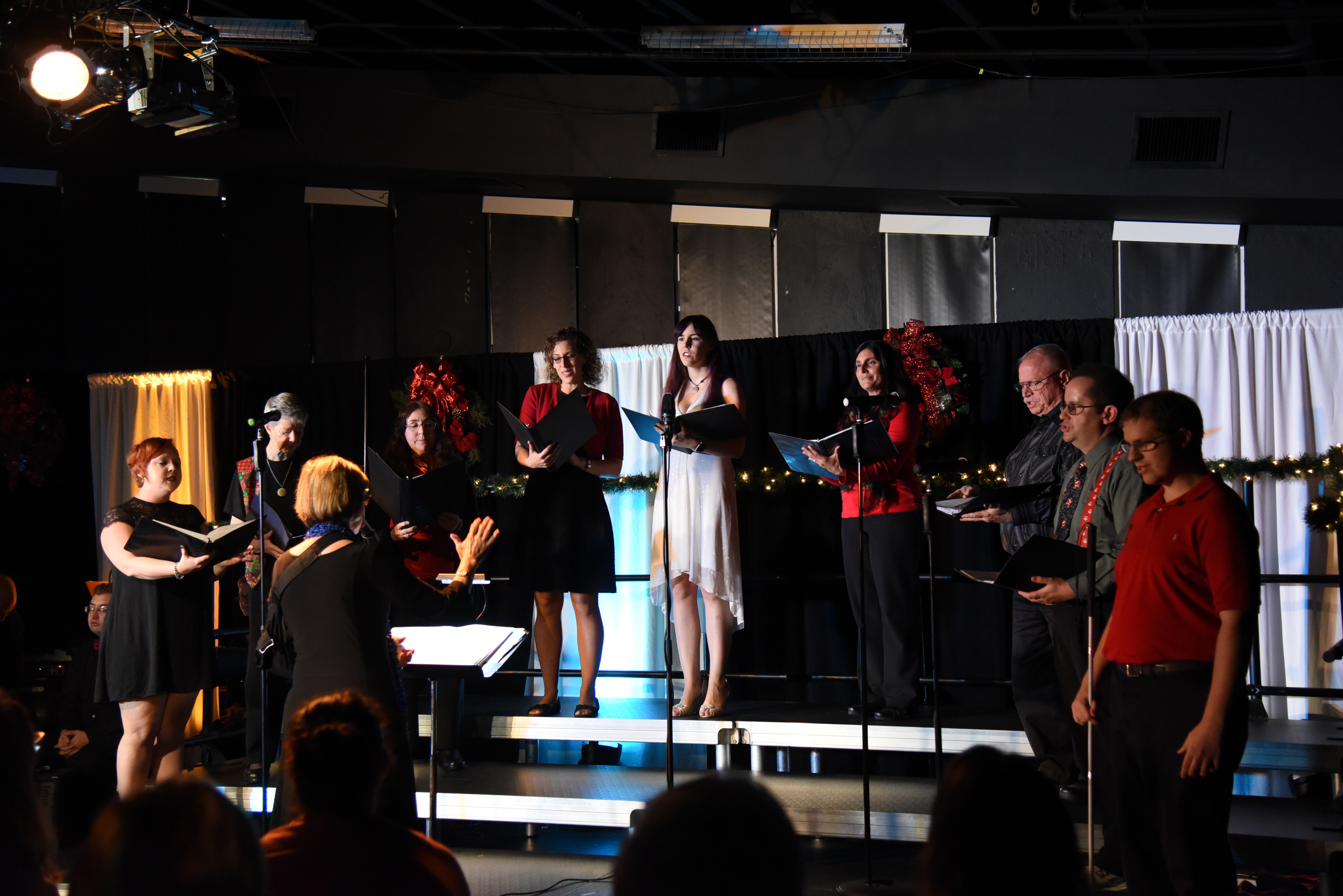 Just the Facts, a faculty and staff chorus, singing in "A Saint Leo Christmas" in 2017
